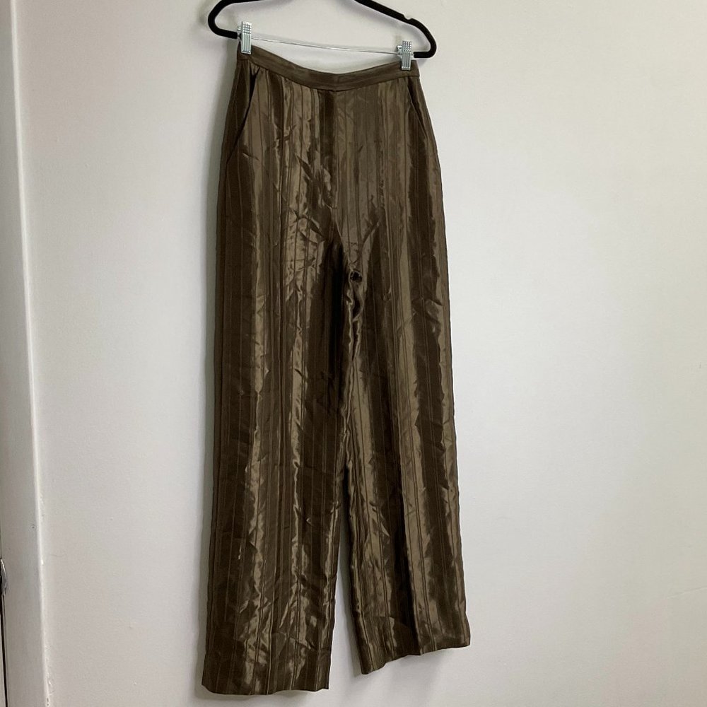 & Other Stories High Rise Green Stripe Pants Straight Leg Size 4